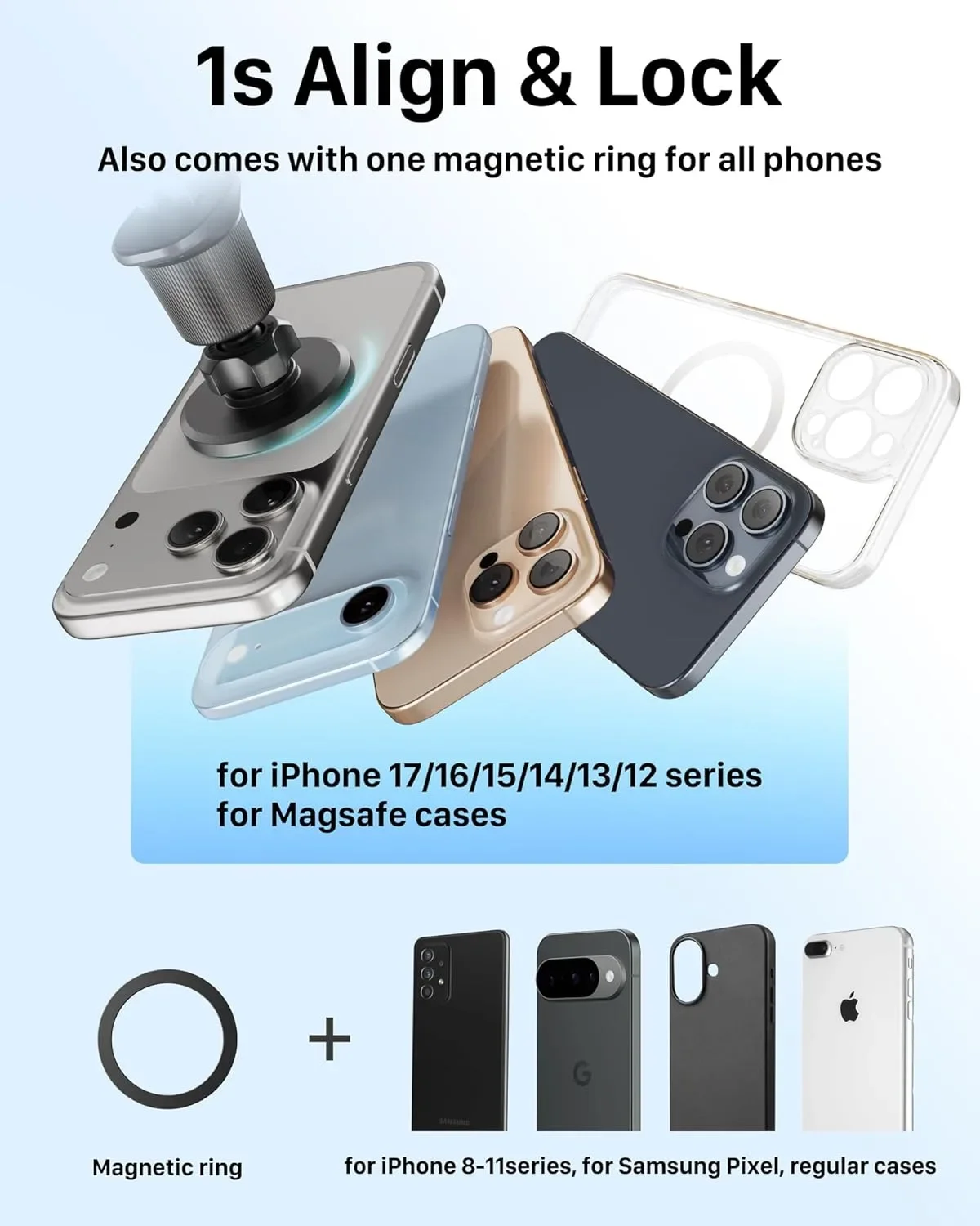 YOSH за MagSafe 3в1 вакуумна магнитна поставка за телефон за кола (вент/табло/предно стъкло) — снимка 7