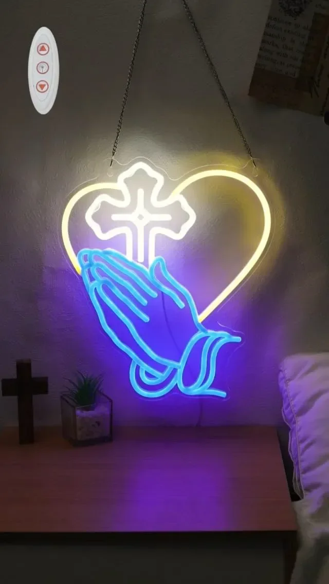 USB LED неон Lightzz с молитвени ръце и кръст, регулируема яркост — снимка 2