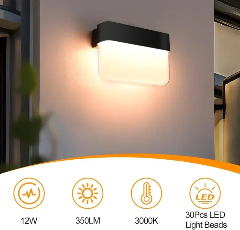 FUDESY LED модерна стенна лампа, външна IP65, 12W, 350LM, 3000K топло бяло — снимка 4