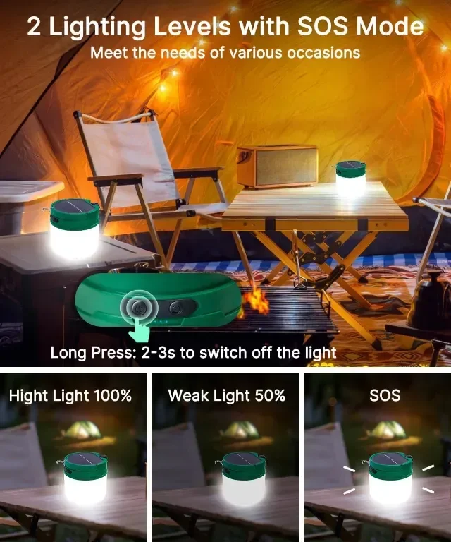 Къмпинг гирлянди - 2 в 1 соларни и USB акумулаторни, 3600mAh, 8 режима, водоустойчиви, 12 метра — снимка 3