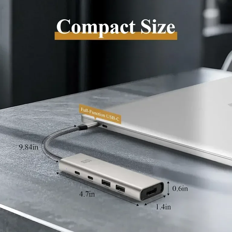 Minthouz USB C хъб, 5 в 1 многопортов адаптер, USB C към HDMI с 4K@60Hz, 140W PD, 2 Type-A&1*Type-С — снимка 9