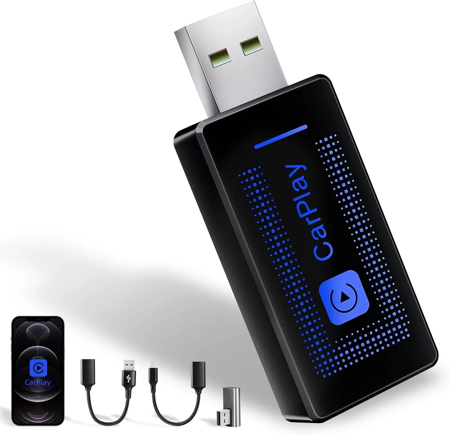 Безжичен CarPlay адаптер (USB) Plug & Play за iPhone – CarPlay/ Siri контрол, поддръжка за iOS