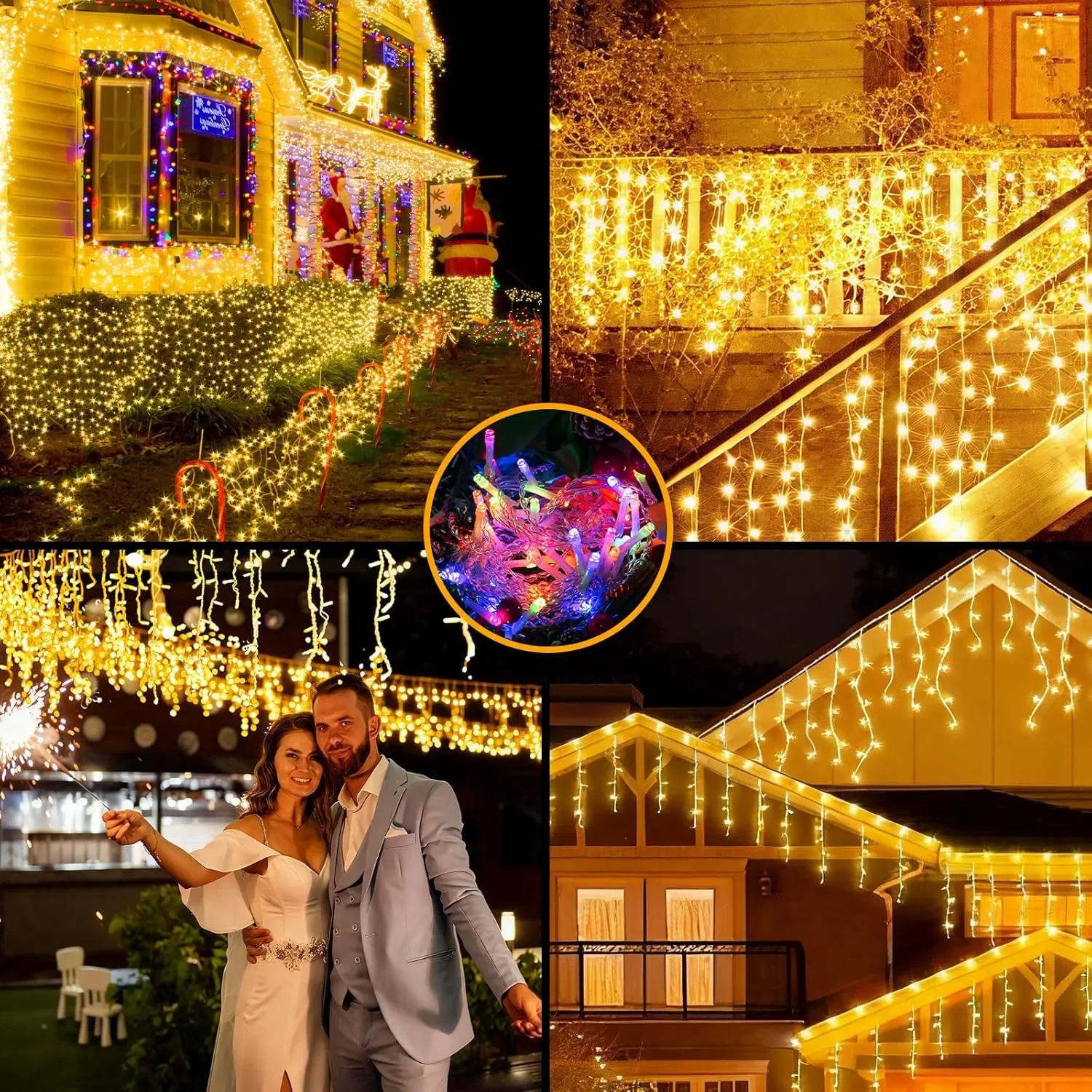 Коледни LED лампички Coanto Icicle за външен монтаж, 10 м, 400 LED, 80 капки, 11 режима + дистанционно — снимка 6