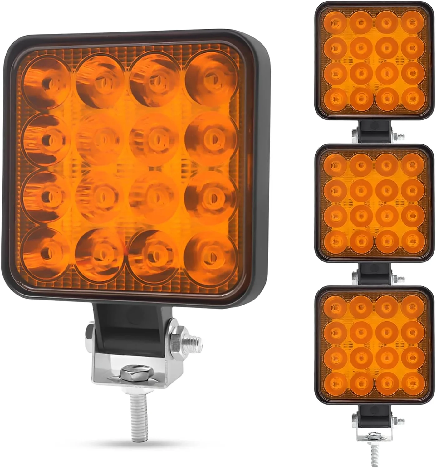 4 броя LED прожектори за автомобил 12V, квадратни фарове 8.5 см, 16 LED, IP67, регулиране до 180°