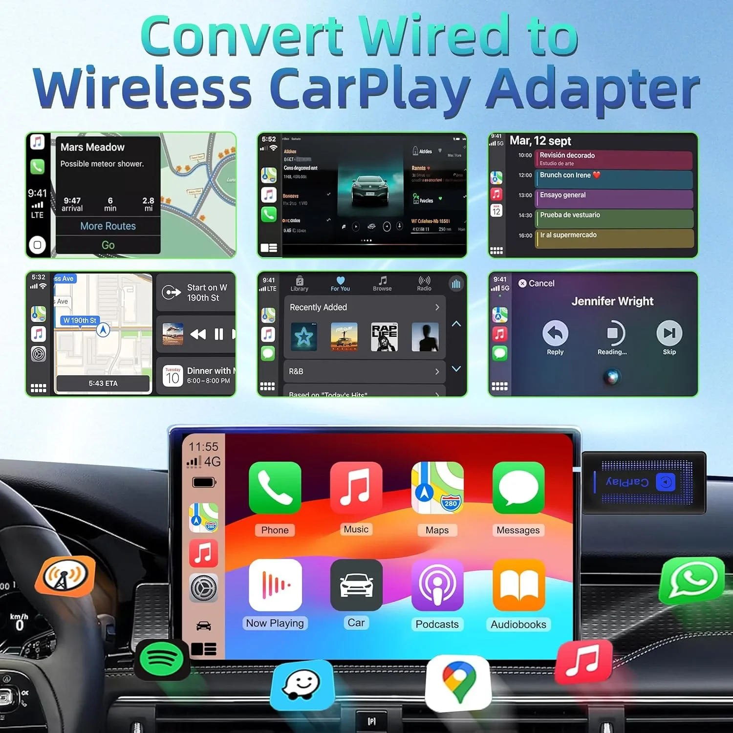 Безжичен CarPlay адаптер (USB) Plug & Play за iPhone – CarPlay/ Siri контрол, поддръжка за iOS — снимка 5