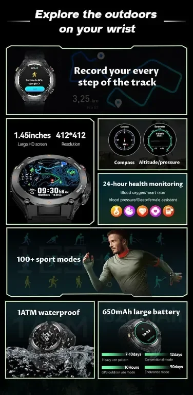 Смарт часовник ACTIVPRO GPS, HD сензорен екран, 1,45" кръгъл, водоустойчив, IOS Android — снимка 6