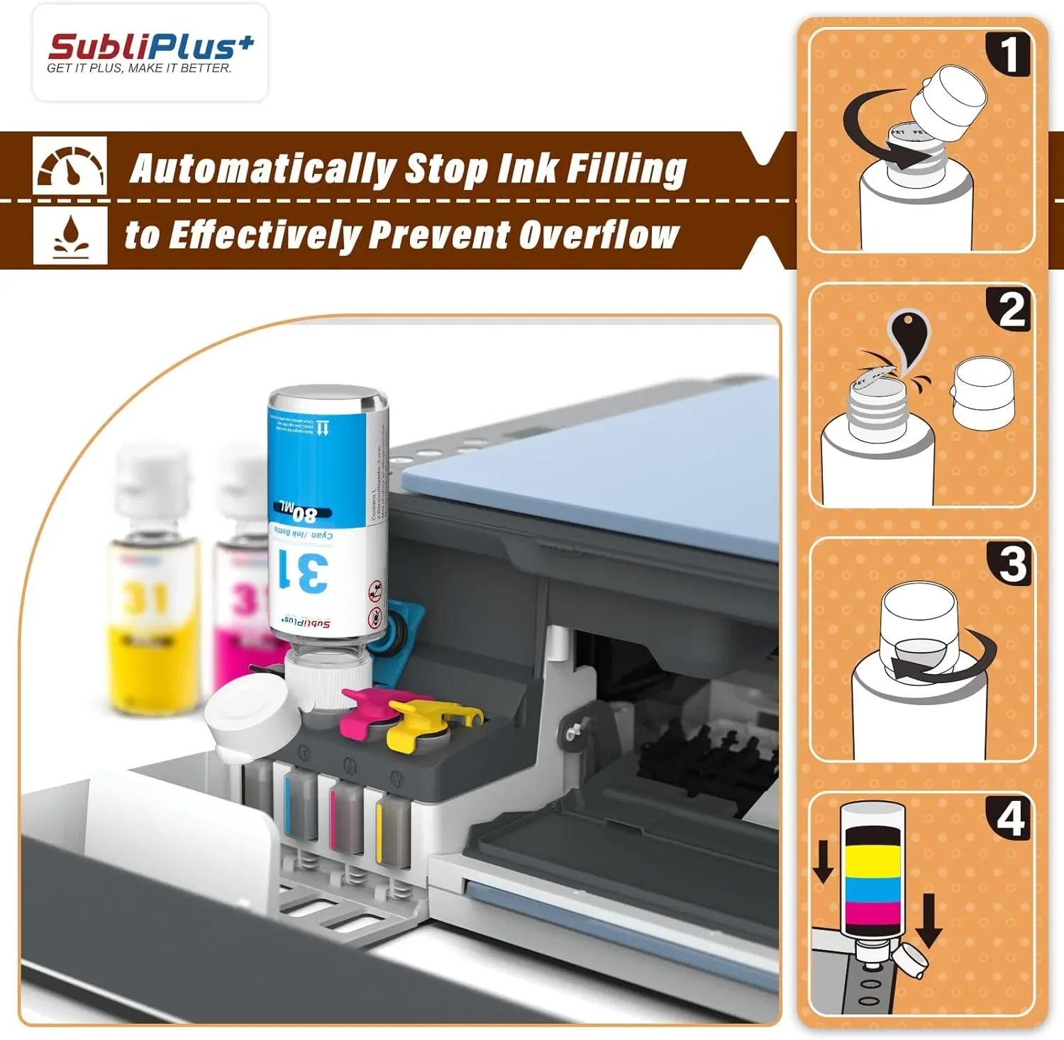 Комплект мастила 31 + 32XL (CMY 80 ml и Black 165 ml x2) за HP Smart Tank / DeskJet – SibliPlus+ — снимка 3