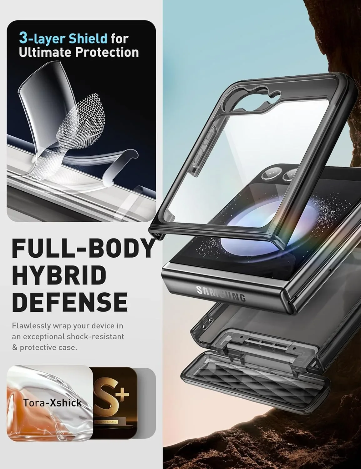 i-Blason Cosmo калъф (карбон/TPU) за Samsung Galaxy Z Flip 6 / Z Flip 5, с 3-слойна защита — снимка 4