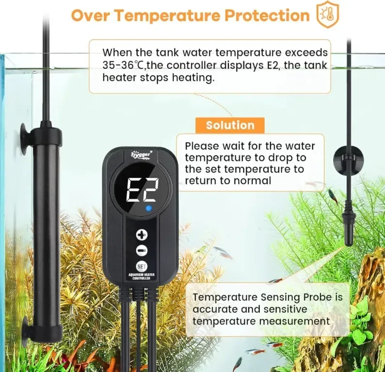 hygger Титаниев аквариумен нагревател, 200 W потопяем с цифров дисплей, за 114-152 литра аквариуми — снимка 3