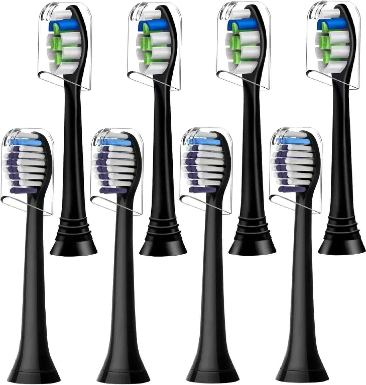 Резервни глави за четка Philips Sonicare, комплект от 4 избелващи + 4 прецизно почистващи, черни