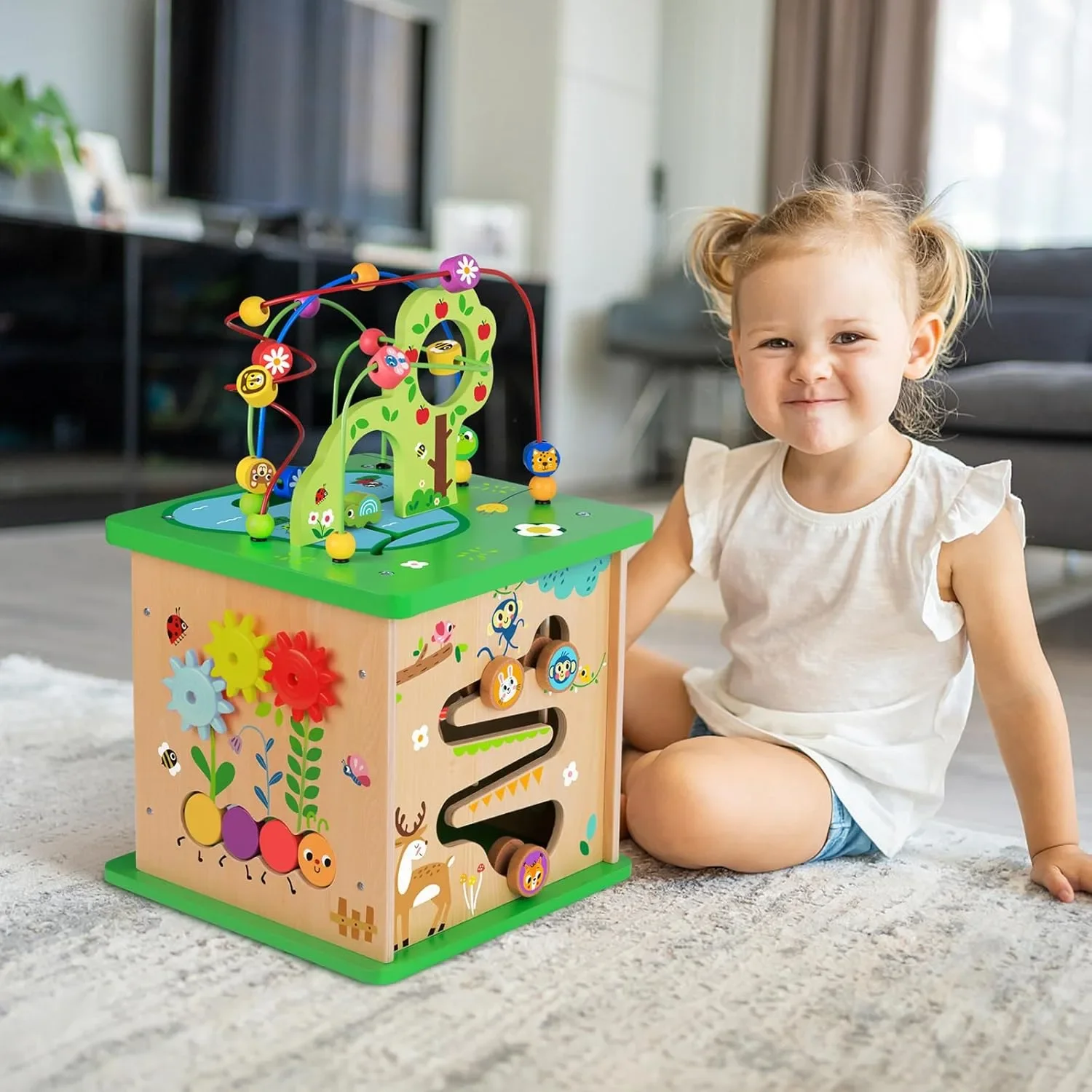 OOOK Play Activity Center „Forest“ 5 в 1 – голям дървен образователен куб за игра — снимка 3