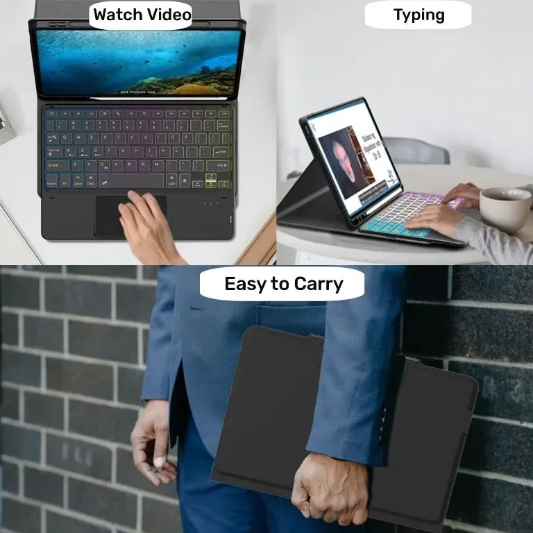 Калъф с клавиатура за iPad Pro 11-inch (M4) 2024, 3 зони и 7 цвята, подвижна клавиатура с подсветка — снимка 6