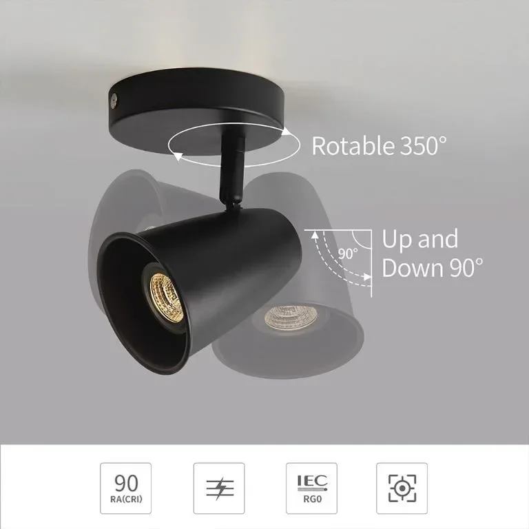 Aisilan Черен таванен прожектор, въртящ се, вкл. 7W GU10 LED крушка — снимка 2