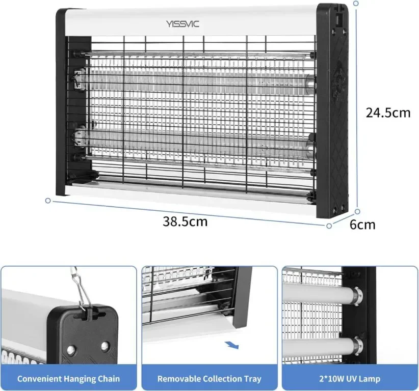YISSVIC Bug Zapper 20W Електрическа лампа за унищожаване на комари с UV светлина за закрито — снимка 2