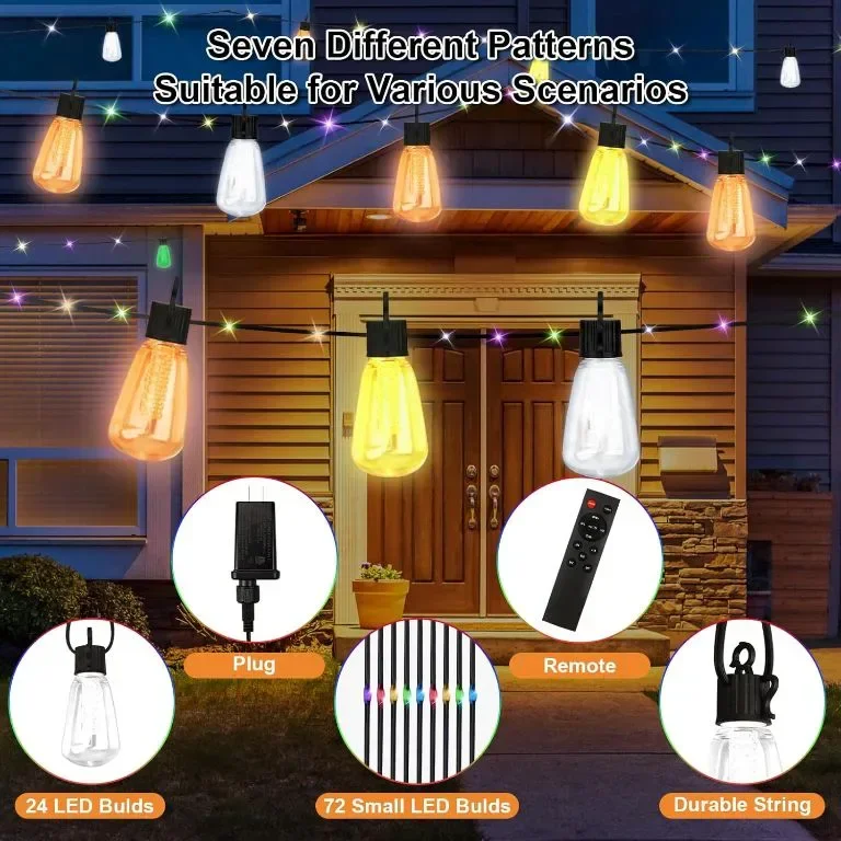 YAYZA! Външни струнни светлини 72 LED перли и 24 LED крушки, дистанционно, 15,24 м — снимка 5