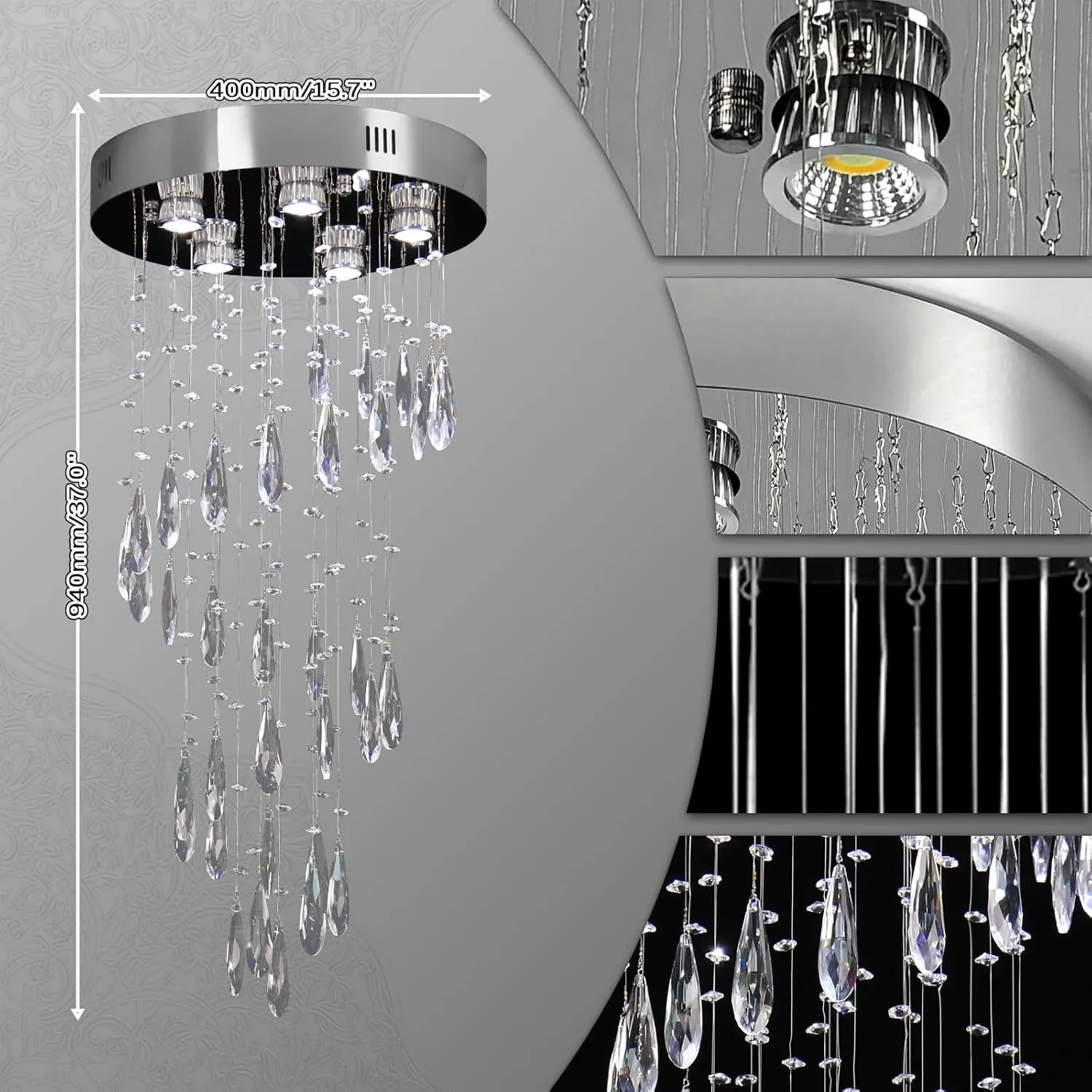 Полилей с кристални елементи и LED/крушки GU10, 5x GU10 (крушки не са включени) — снимка 2
