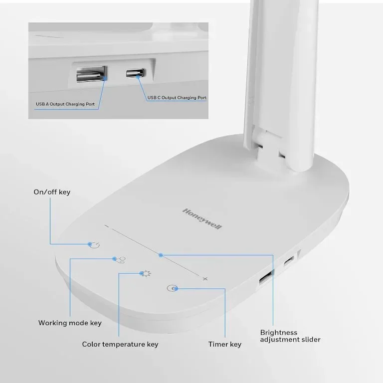 Настолна лампа Honeywell с 2 USB порта за зареждане - Sunturalux™ H2 димируема, LED, сгъваема — снимка 5