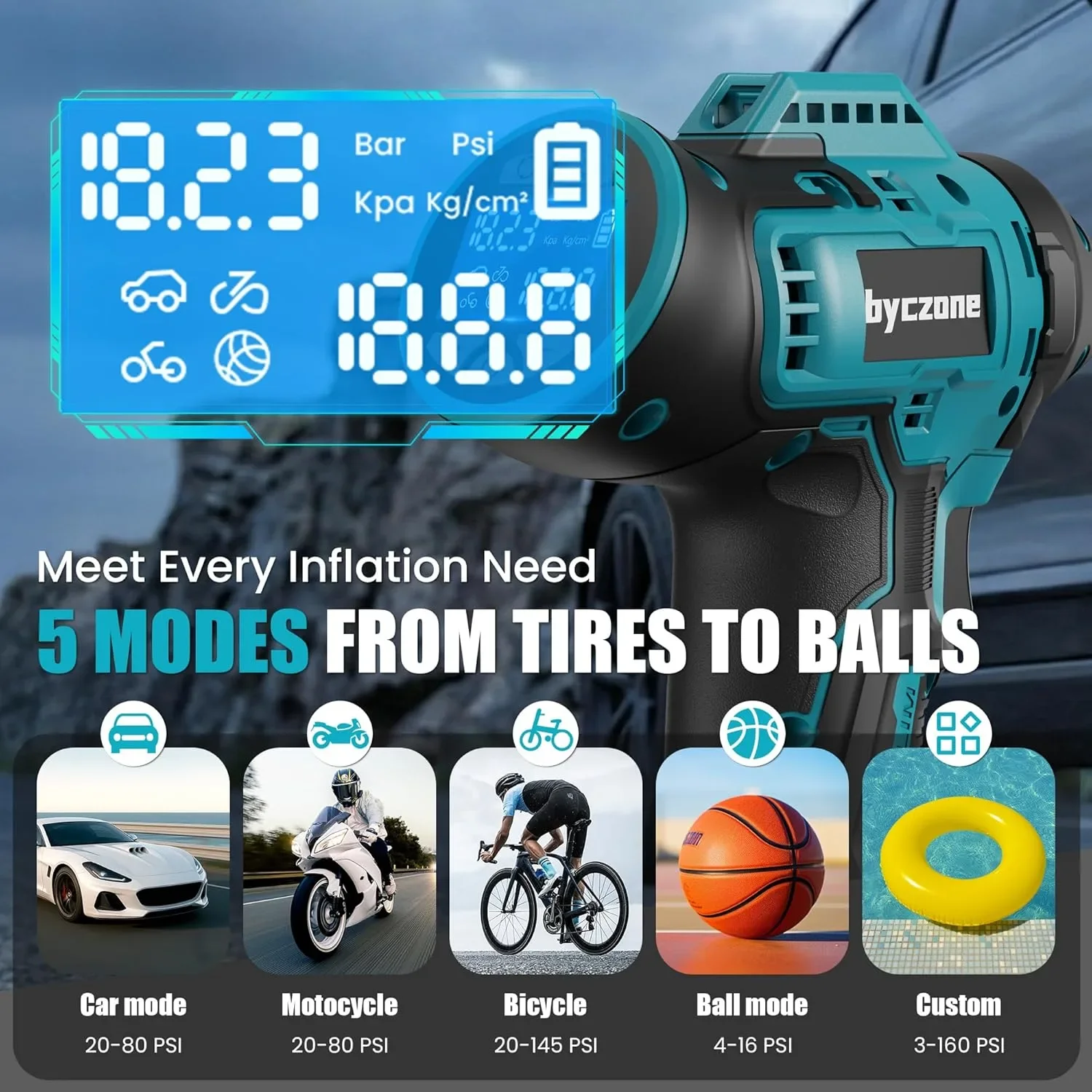 Безжичен въздушен компресор 160 PSI с LCD манометър за Makita 18V (без батерия) — снимка 4