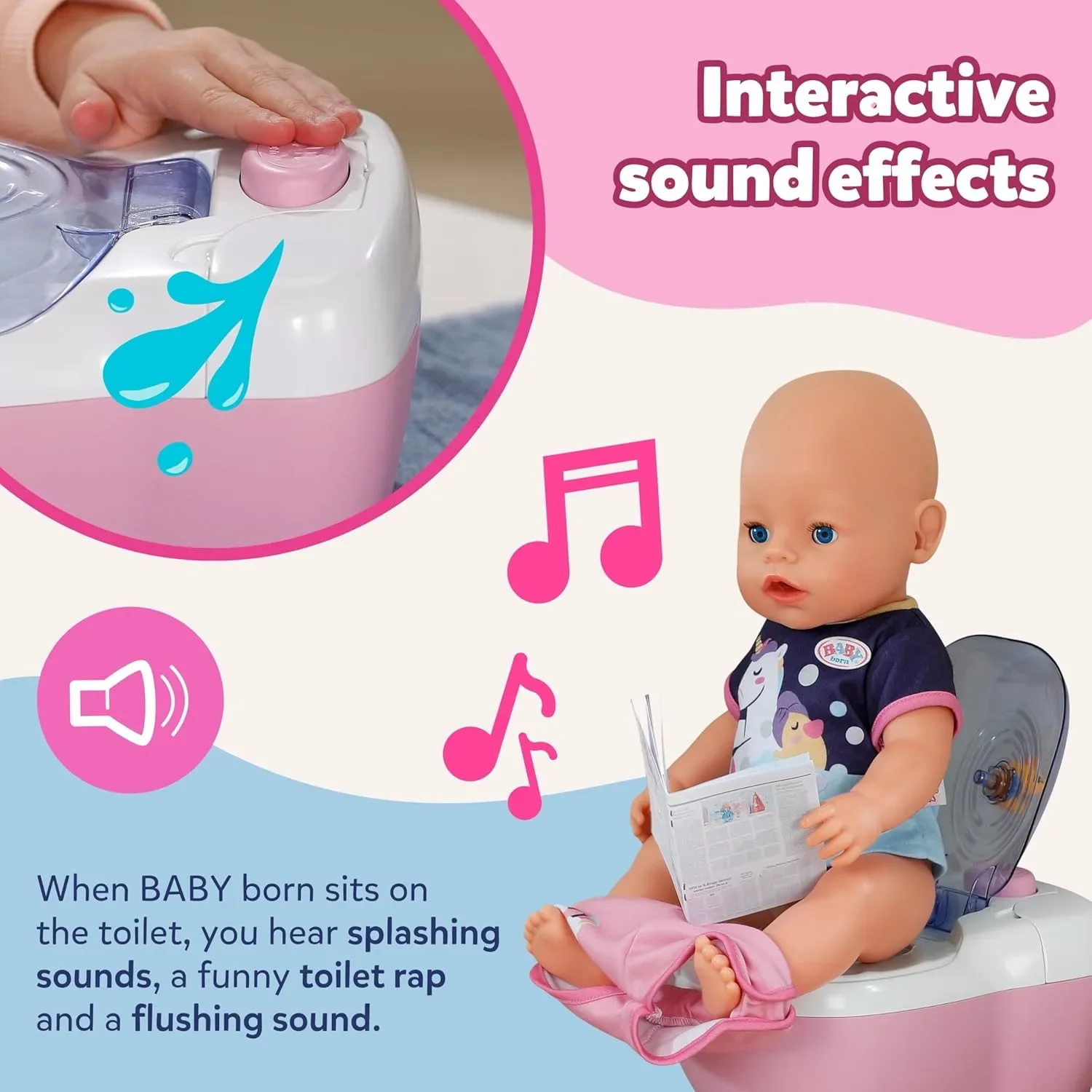 BABY born интерактивна тоалетна за кукли със звуци и 3 аксесоара (за кукли 36 и 43 см) — снимка 4
