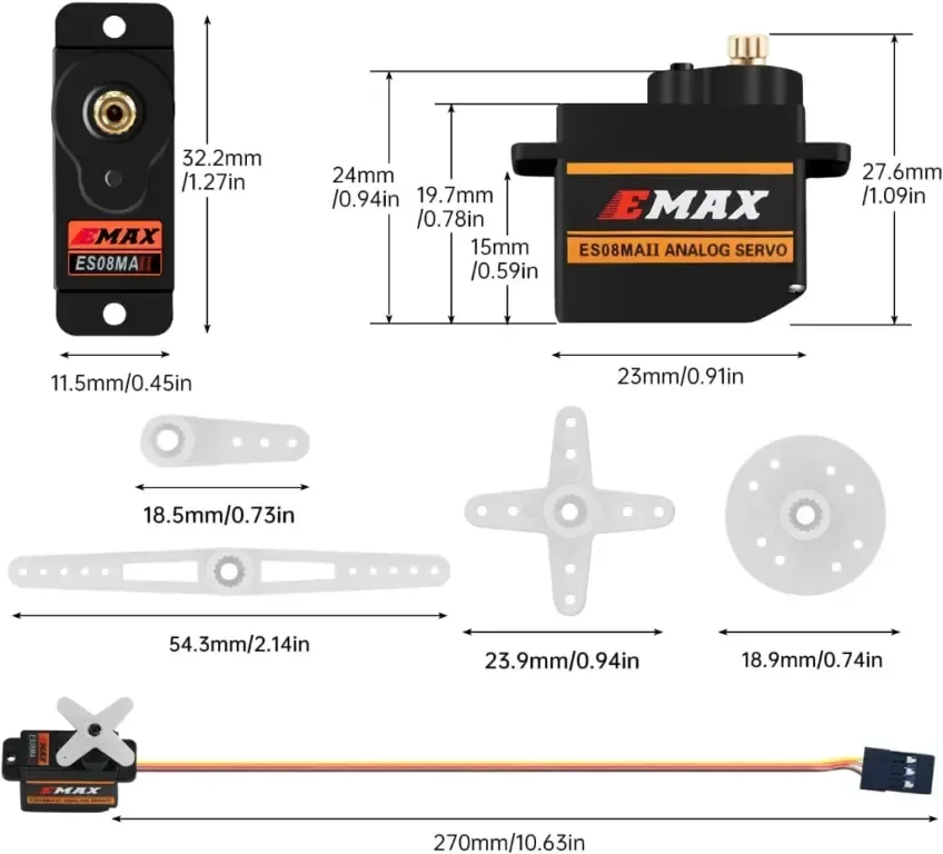 HAWK'S WORK Micro Servo 9g,комплект мотор с метална предавка за ръка на робот,(Emax ES08MA II),2 бр — снимка 2