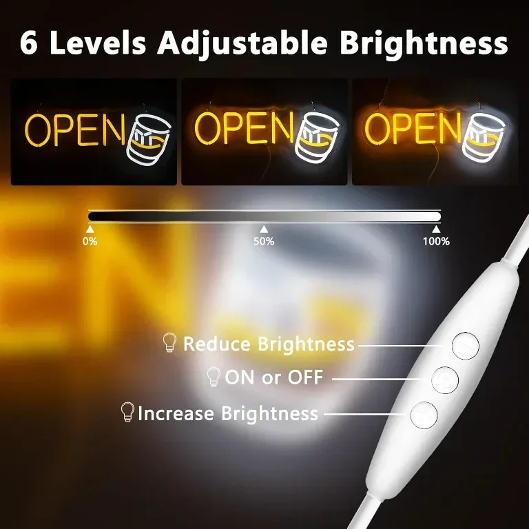 YSUIEC Whiskey Open LED неонова табела, димируема, USB захранване — снимка 3