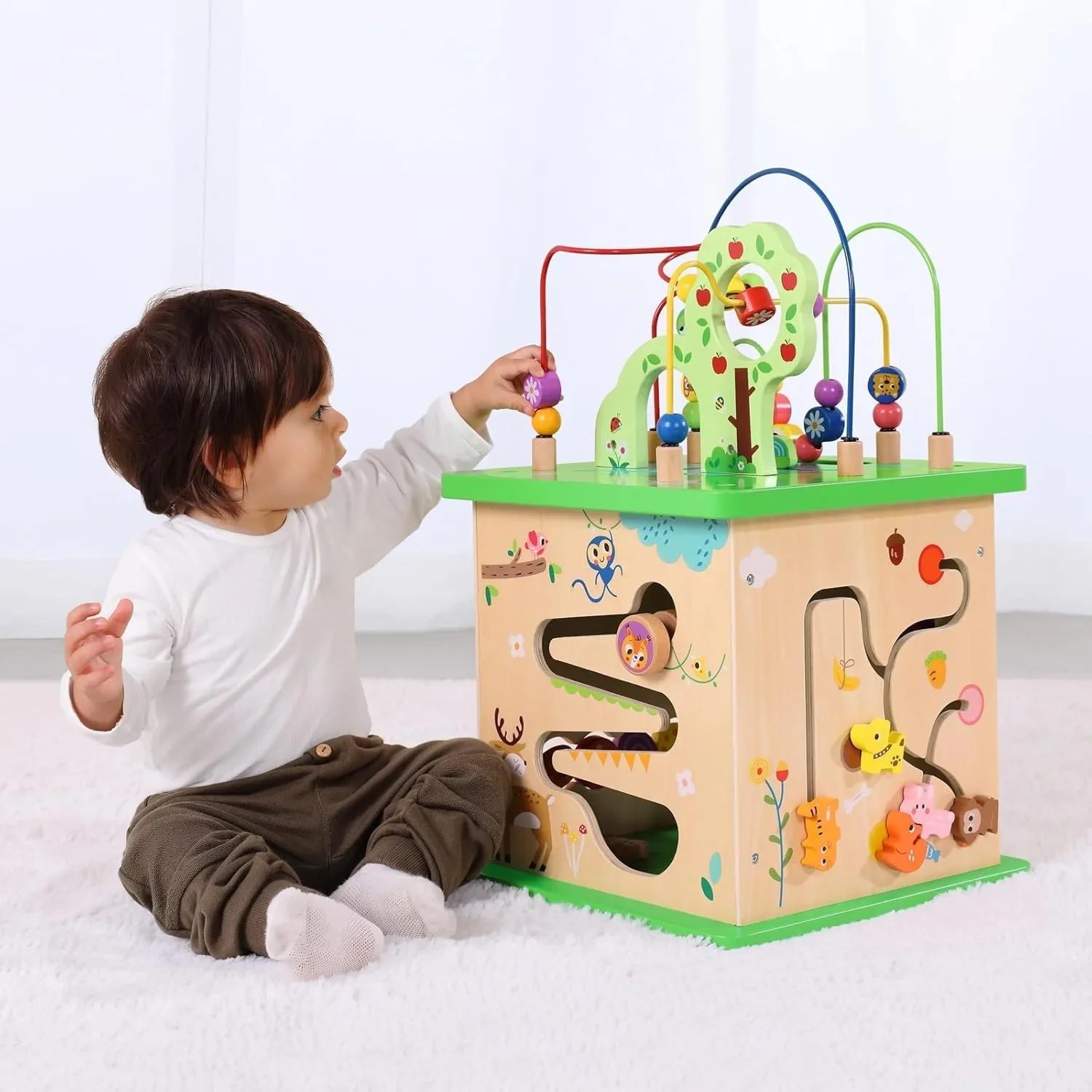 OOOK Play Activity Center „Forest“ 5 в 1 – голям дървен образователен куб за игра