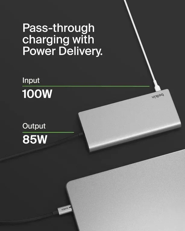 Belkin USB-C 8 в 1 хъб,2 USB-C, 2 USB-A, 2 HDMI, Ethernet и 100 W порт — снимка 2