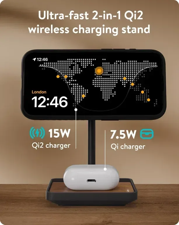 Mous Стойка - безжично зарядно 2 в 1, 15W Qi2, Съвместим с MagSafe — снимка 2