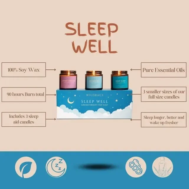 WILDRACE Подаръчен комплект свещи Sleep Well, ръчно изляти луксозни със 100% етерични масла — снимка 2