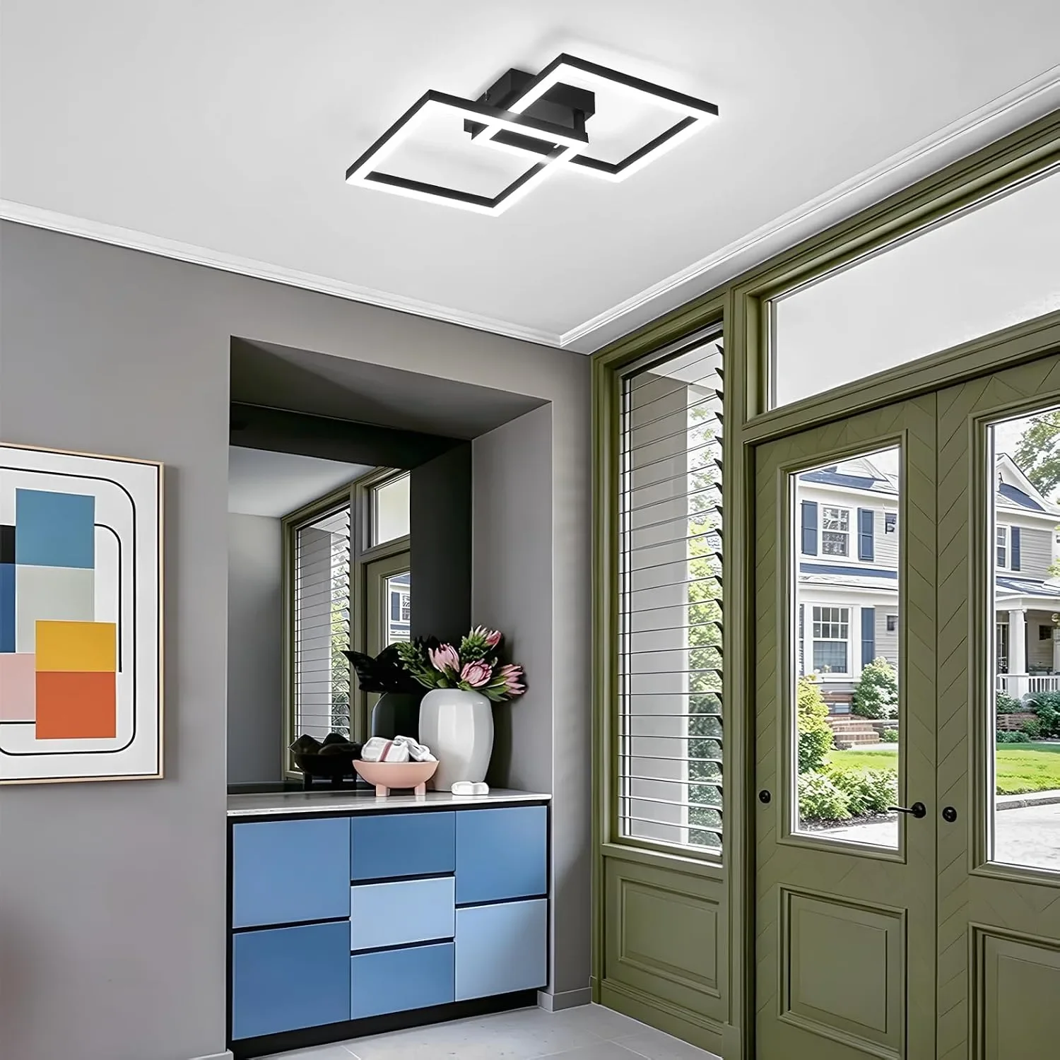 LED лампа за таван 22 W 47 см 6500 K, черна геометрична визия, висок CRI (90+) — снимка 6