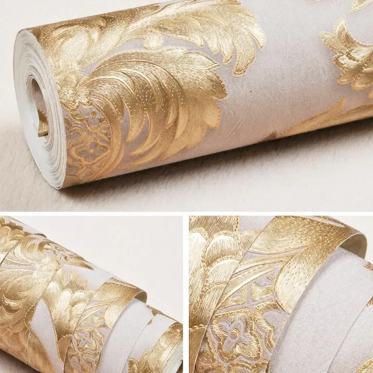 mosegor Gold Damask Ретро релефен нетъкан тапет за декорация, 0,53 x 10 M — снимка 6