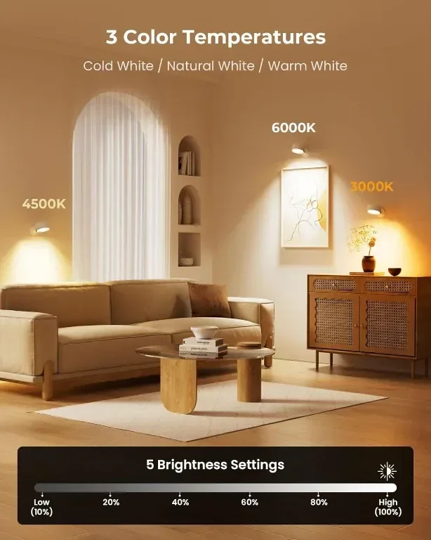 FULEN LED стенна лампа, пакет от 2 броя, 18 цвята, 4 нива на яркост, 8000mAh, дистанционно — снимка 3