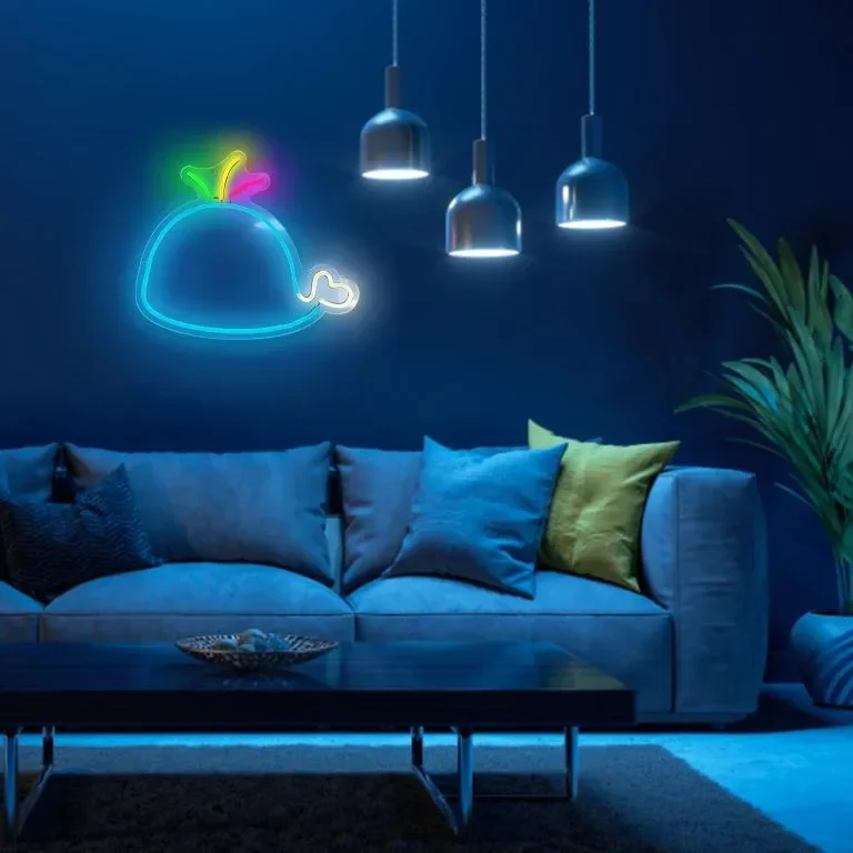 LED неонова табела Blue Whale за стенен декор, захранване от USB с димер — снимка 6