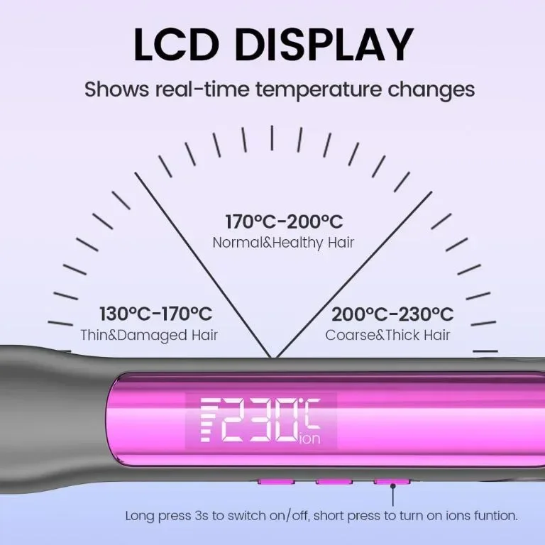 Йонна преса за коса Faszin, 20 сек бързо загряване, титаниева плоча, ясен LCD дисплей — снимка 5