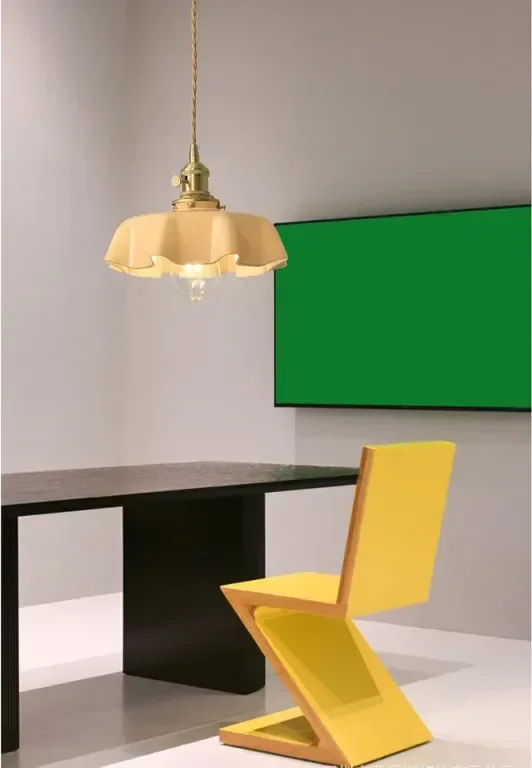 NICRX 250 mm стъклена висяща лампа с жълто цвете, висяща лампа от златен месинг и стъкло — снимка 2