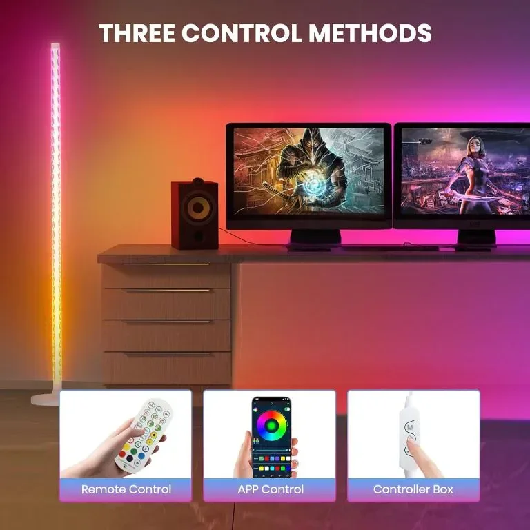 Lastar LED подова лампа, RGB с APP/Remote/Music Sync/48+ режима, бяла — снимка 4