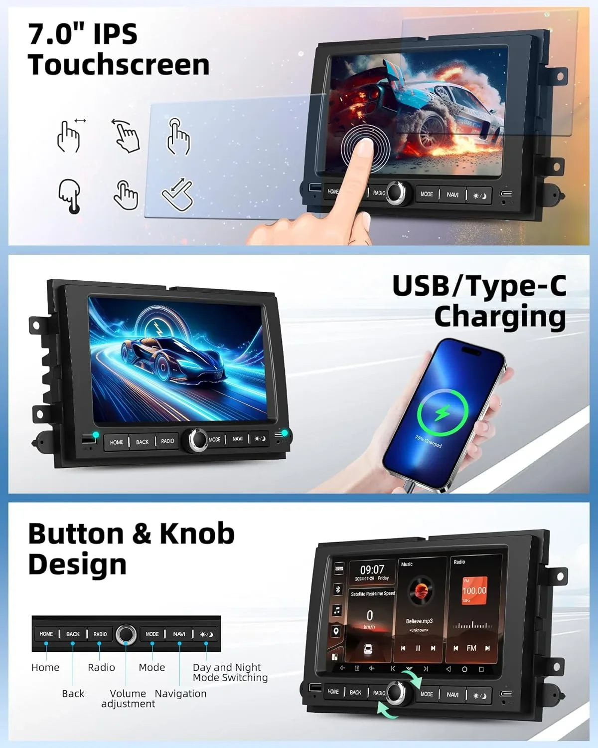 CAMECHO Android 13 автомобилна мултимедия (1G+32G) за Ford F150/F250, CarPlay/Android Auto — снимка 4