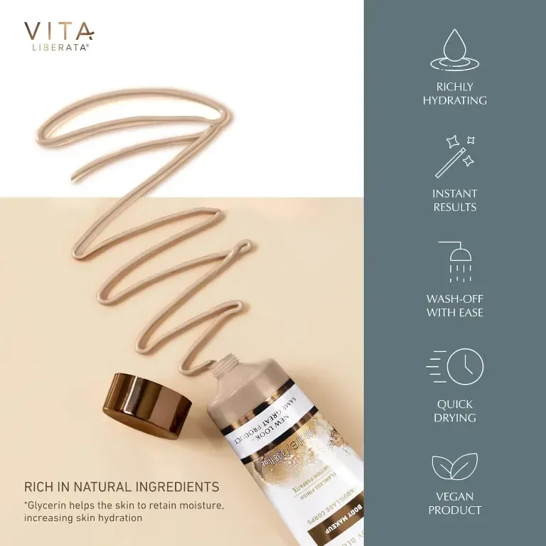 VITA LIBERATA Комплект за грим Body Blur Light 100 мл и четка, Грим за крака и тяло, Перфектен тен — снимка 4