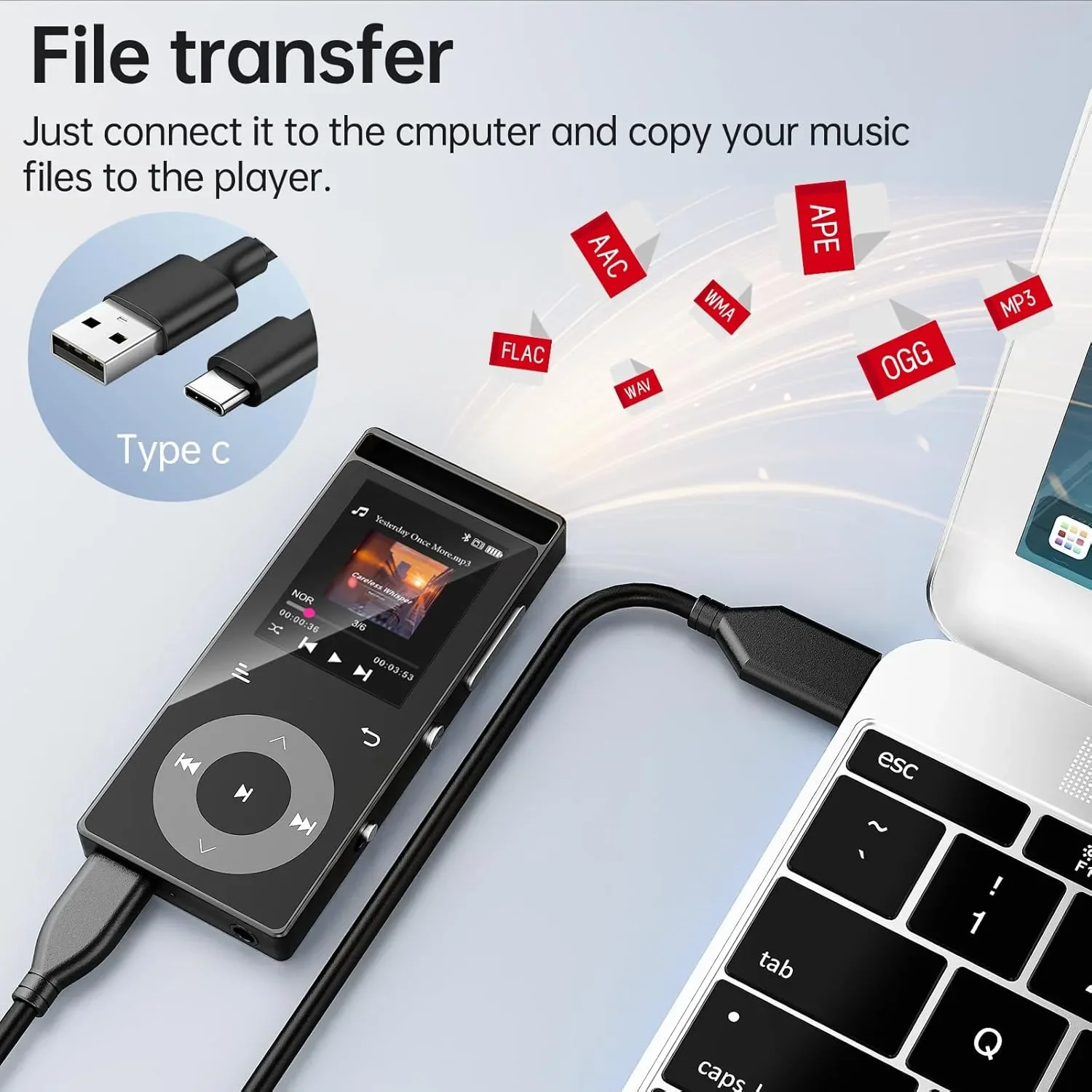 MP3 плеър 90GB Bluetooth 5.3, FM радио, HiFi звук, поддръжка до 128GB, слушалки — снимка 3