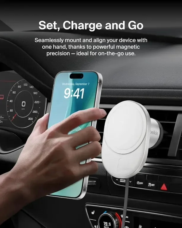 Belkin BoostCharge Pro Магнитно безжично зарядно за кола с Qi2 15W — снимка 4