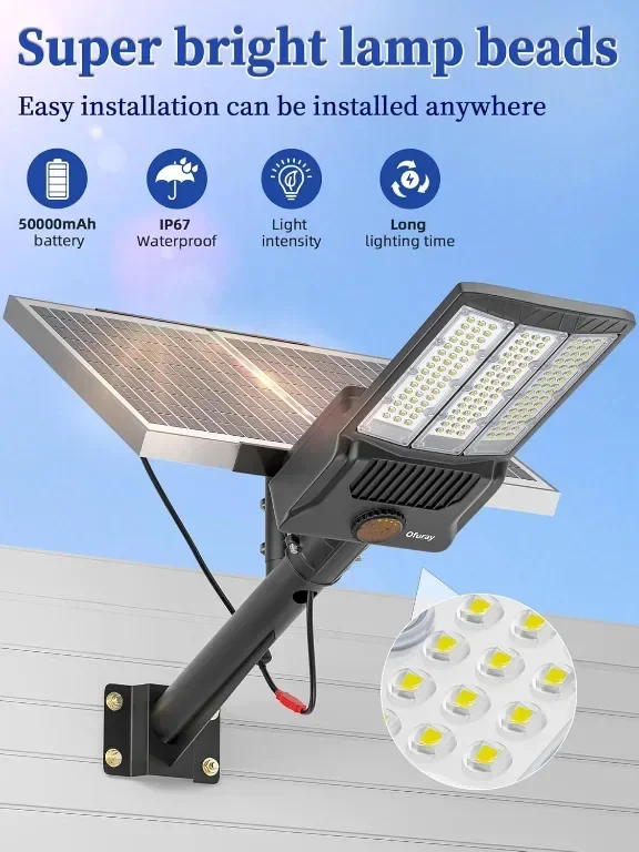 Ofuray Of-10000W соларна улична лампа с дистанционно, 6500К, IP67 — снимка 4