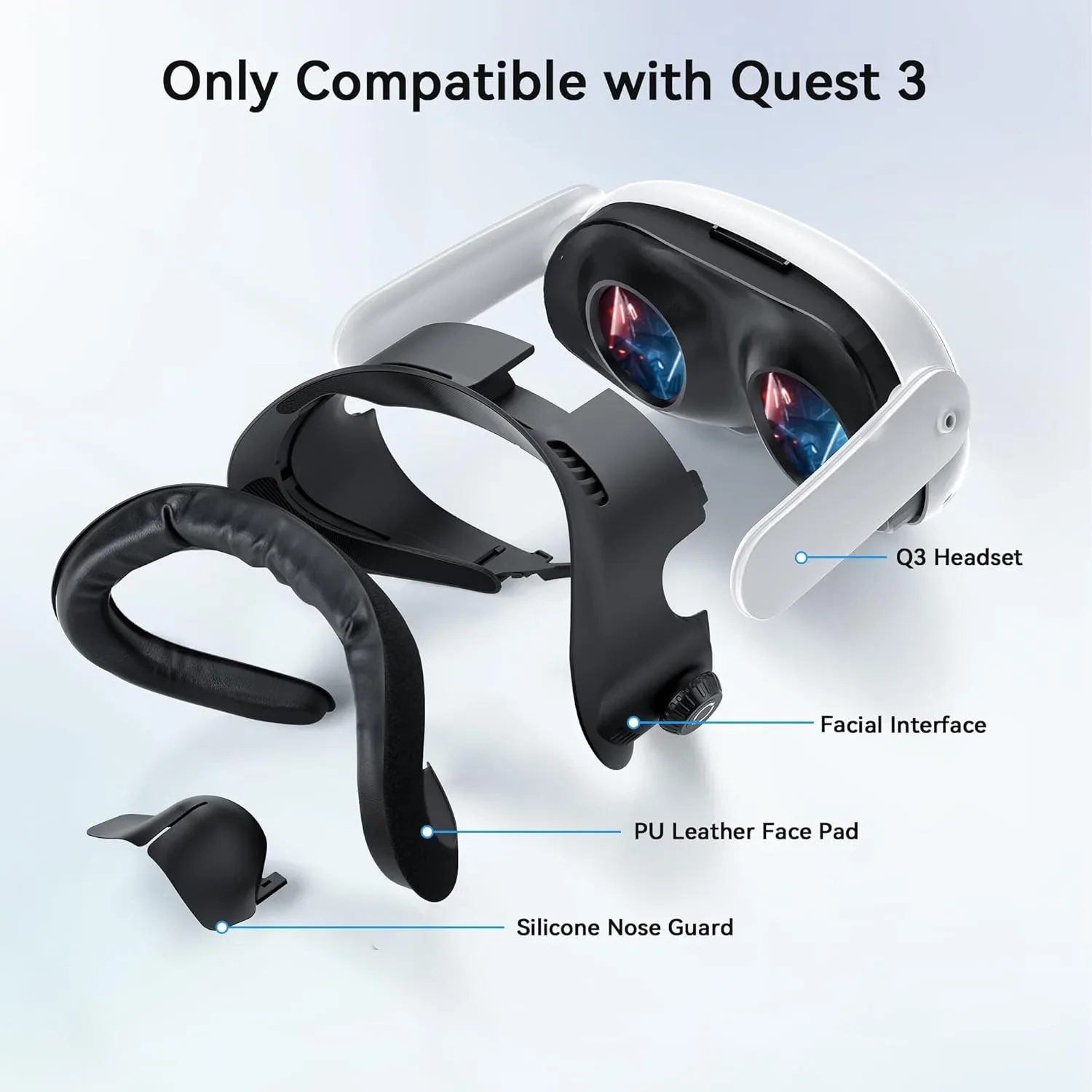 AMVR FC4L защитна подложка за лице за Meta/Oculus Quest 3 (включва силиконов щит за нос) — снимка 2