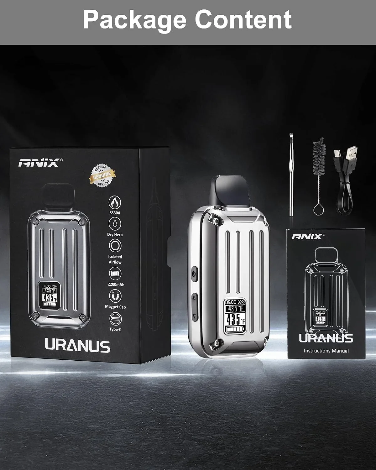 Uranus вейп/изпарител за сухи билки с батерия 2200 mAh, OLED дисплей и изолиран въздушен път (Type-C) — снимка 6