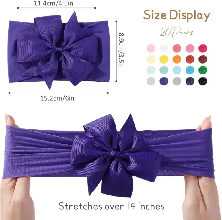 Jollybows 20 бр. Ленти за глава с панделки за бебета/малки деца, 4,5" найлонови ленти за коса — снимка 2