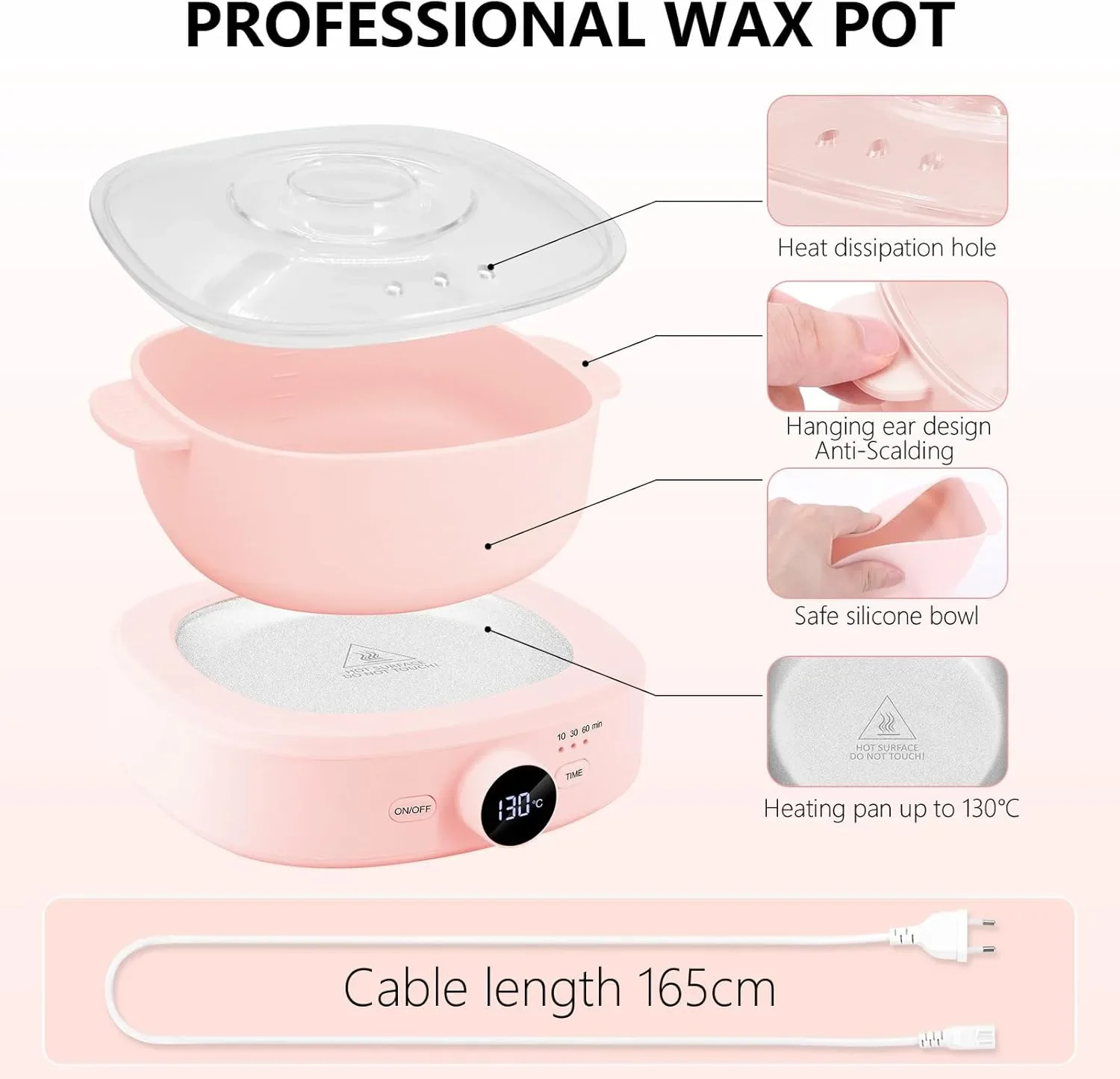 Нагревател за кола маска (wax warmer) със силиконова купа, таймер и регулируема температура 80–130°C — снимка 6