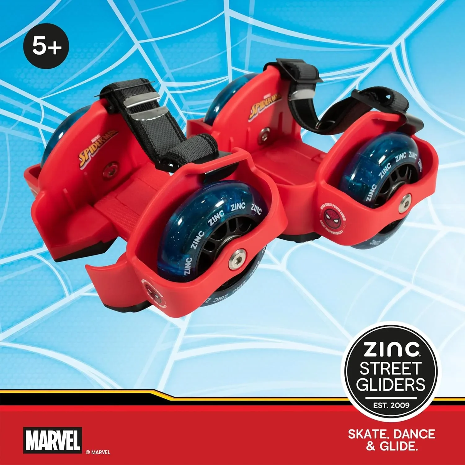 Zinc Street Gliders Marvel Spider-Man – светлинни плъзгащи обувки за лед/тротоар, 5+ години — снимка 2