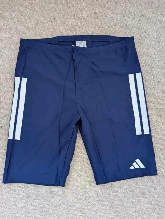 Adidas Мъжки бански с 3 ленти 20 см, тъмносиньо/бяло, 34 и 42 — снимка 5