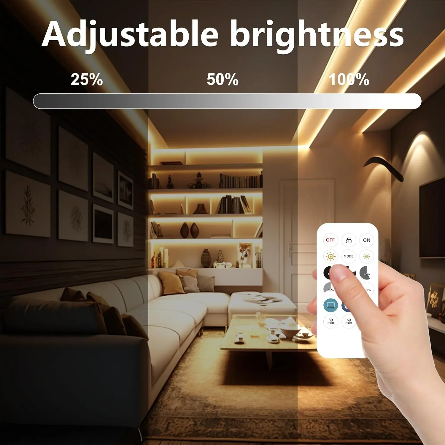 TTWAY COB LED лента 10 м (5 м x 2), 3000K, 24V, CRI92+, дистанционно и APP управление – 8 мм — снимка 4
