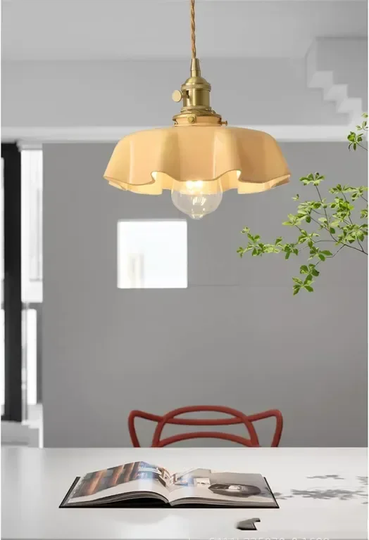 NICRX 250 mm стъклена висяща лампа с жълто цвете, висяща лампа от златен месинг и стъкло — снимка 3