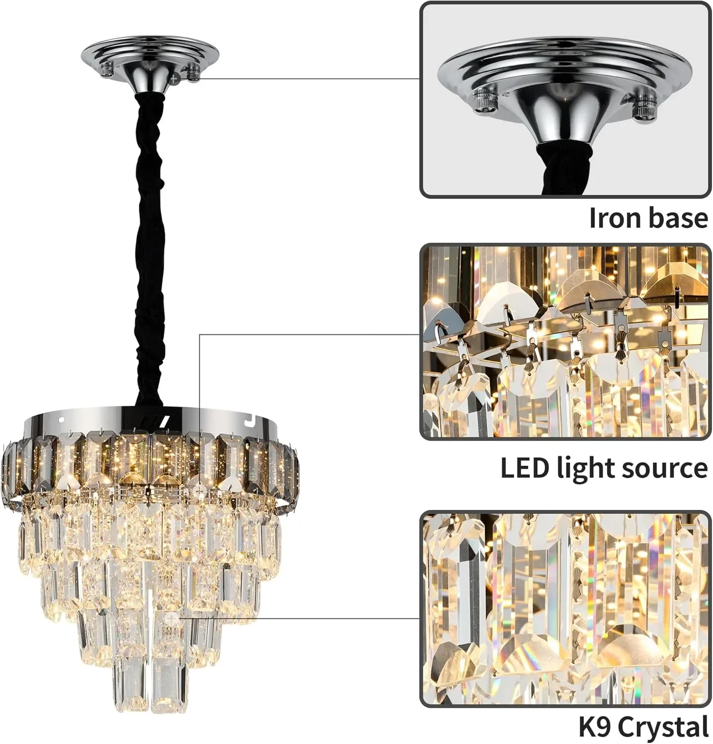 Полилей с LED кристали (K9 Crystal), регулируема височина, за таван и наклонен таван — снимка 6